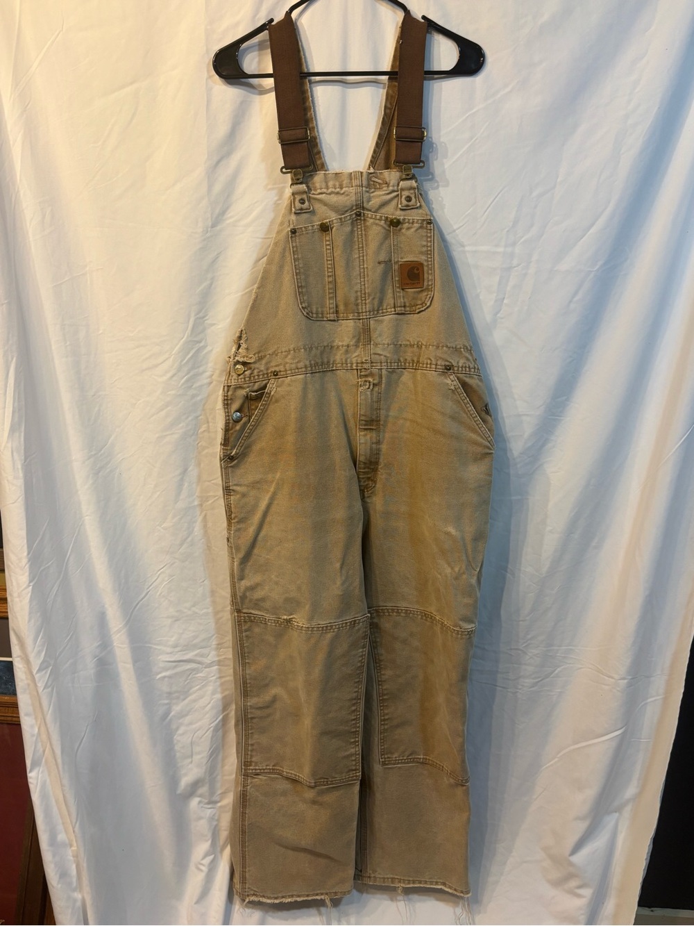 Carhartt Duck Canvas Bib Overalls Men’s 40x30 Tan Brown Carpenter Workwear